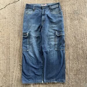 VINTAGE Y2K DTEK BAGGY STRIPED CARGO JEANS SKATER WIDE LEG MENS 36X27 HEEL BITE